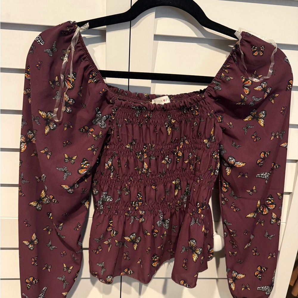 Ultra Flirt Burgundy Butterfly Blouse